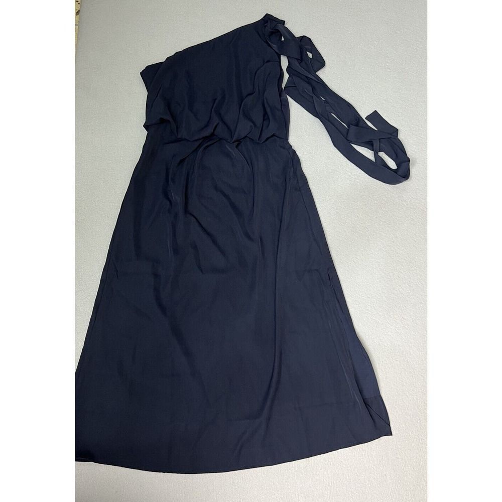 AMYLYNN Woman Navy Blue One Shoulder Satin Midi Dress~Size M - Picture 10 of 10